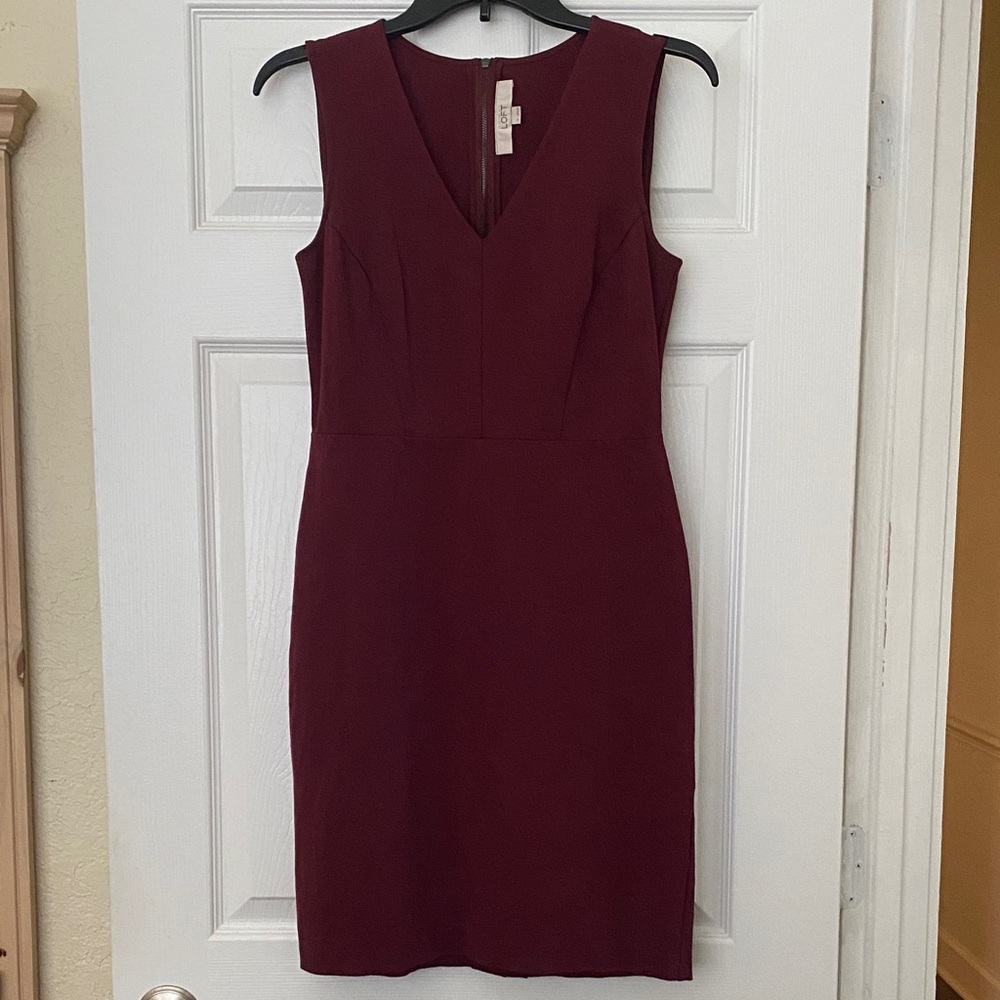 LOFT Sleeveless V-Neck Midi Dress in Maroon